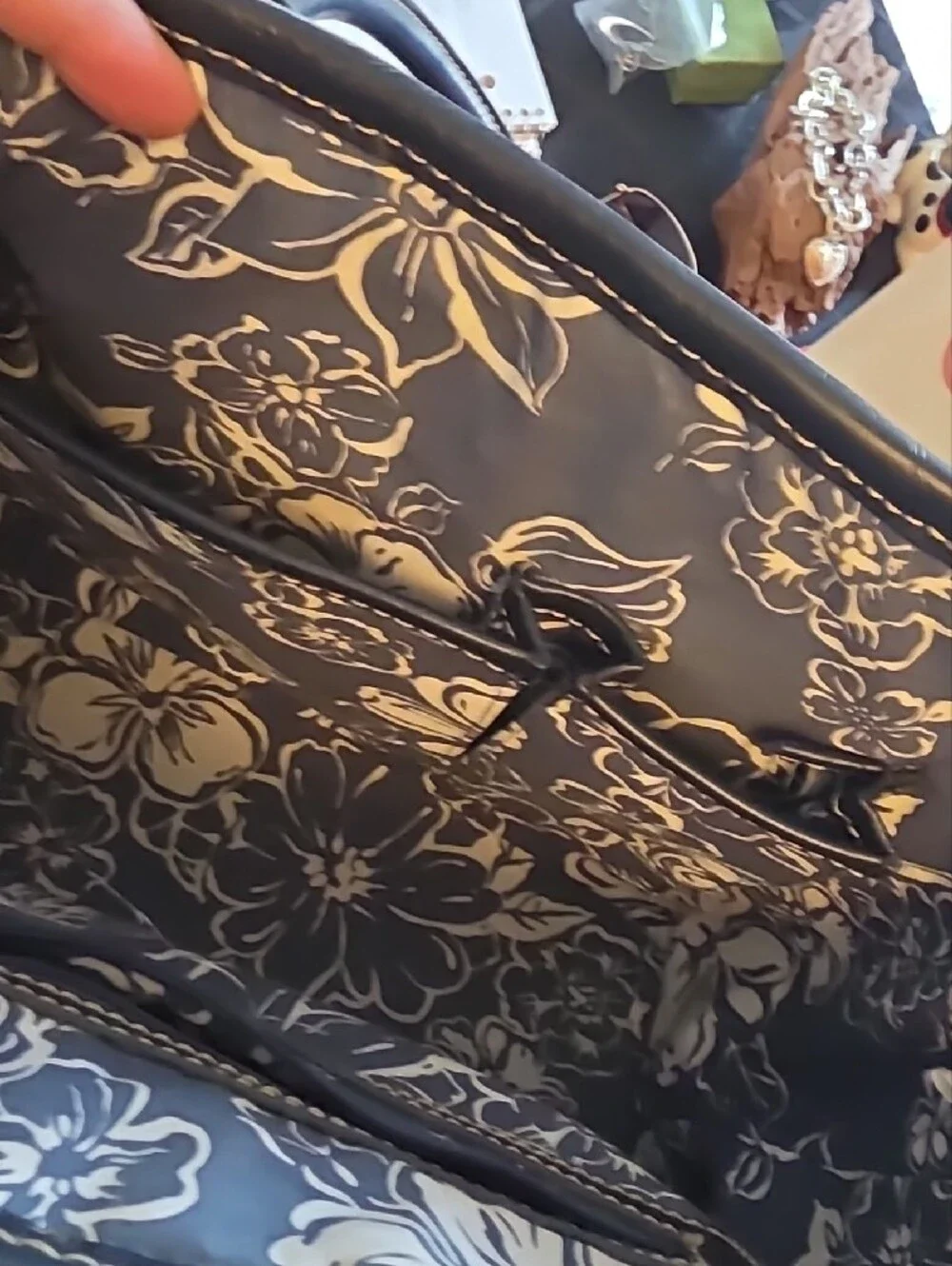 Chaps Natural Woven Tote with Black Trim